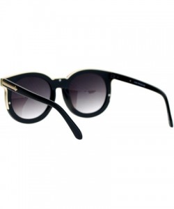 Oversized Metal Brow Trim Round Circle Thick Plastic Horn Rim Designer Sunglasses - Matte Black Gold - C51260IC4XN $14.03