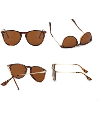 Wayfarer Vintage Round polarized Sunglasses Classic Retro design Styles Shades - Brown Lens/Leopard Frame - CT18IH2KYSG $16.15