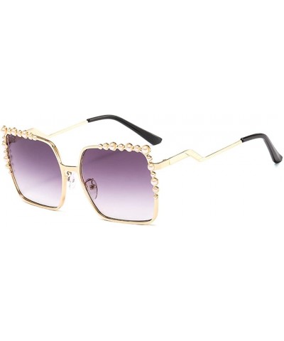 Oversized Women Pearl Sunglasses Oversized Square Metal Frame - Gray - C1198R7C37M $12.92