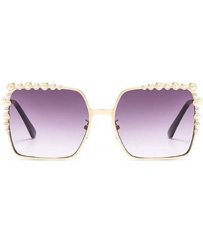 Oversized Women Pearl Sunglasses Oversized Square Metal Frame - Gray - C1198R7C37M $12.92