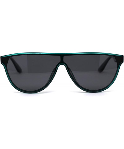 Shield Retro Flat Top Mob Boyfriend Plastic CR39 Polarized Lens Shield Sunglasses - Green Smoke - CO192ALLCXZ $13.98