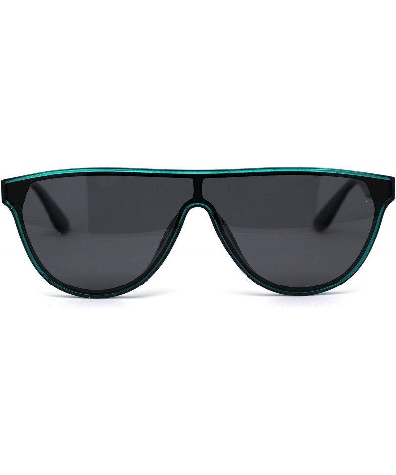 Shield Retro Flat Top Mob Boyfriend Plastic CR39 Polarized Lens Shield Sunglasses - Green Smoke - CO192ALLCXZ $22.19