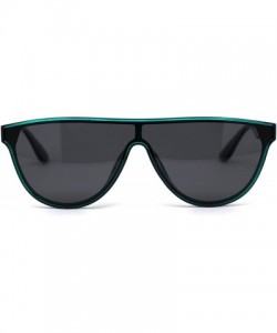 Shield Retro Flat Top Mob Boyfriend Plastic CR39 Polarized Lens Shield Sunglasses - Green Smoke - CO192ALLCXZ $22.19
