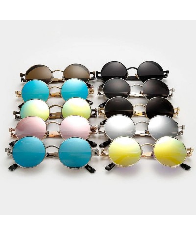 Round Metal Steampunk Sunglasses Men Women Fashion Round Glasses Vintage UV400 Eyewear Shades - 6 - CM199CICTQ3 $32.70