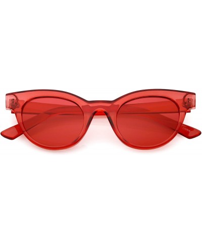 Round Women's Transparent Horn Rimmed Color Tinted Round Lens Cat Eye Sunglasses 47mm - Red / Red - C018846ECU0 $8.41