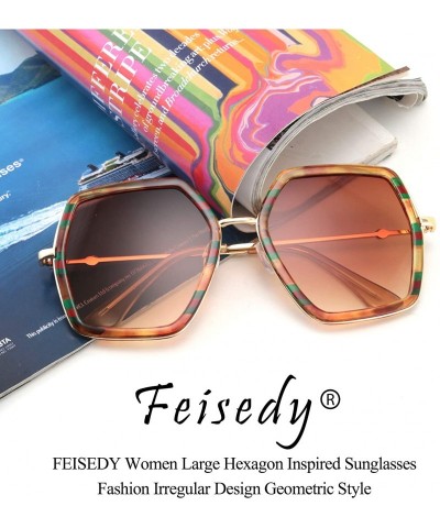 Square Women Large Hexagon Inspired Sunglasses Fashion Irregular Design Style Geometric B2503 - CG19D8UUUEO $17.64