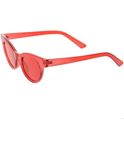 Round Women's Transparent Horn Rimmed Color Tinted Round Lens Cat Eye Sunglasses 47mm - Red / Red - C018846ECU0 $8.41