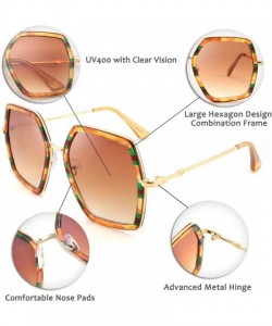 Square Women Large Hexagon Inspired Sunglasses Fashion Irregular Design Style Geometric B2503 - CG19D8UUUEO $17.64