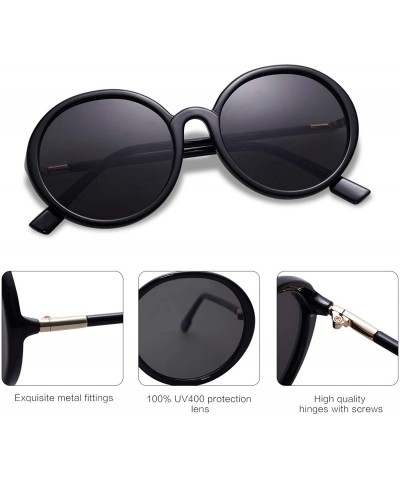 Oversized Vintage Round Sunglasses for Women Classic Retro Designer Style SJ2121 - C1 Black Frame/Grey Lens - CW199E53LOS $15.32