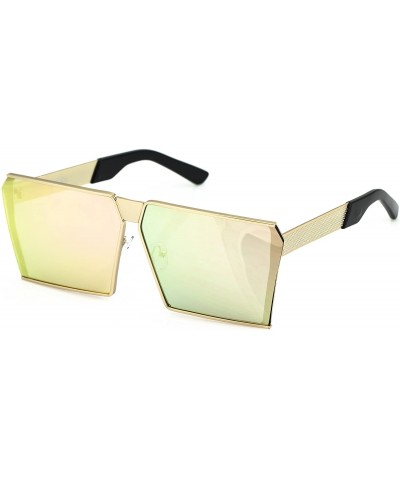 Square Oversized Flat Top Metal Square Sleek Retro Mirrored Oceanic Lens Sunglasses - Pink Mirrored - CB12O6ZIR39 $9.23