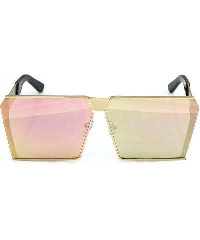 Square Oversized Flat Top Metal Square Sleek Retro Mirrored Oceanic Lens Sunglasses - Pink Mirrored - CB12O6ZIR39 $9.23