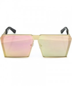 Square Oversized Flat Top Metal Square Sleek Retro Mirrored Oceanic Lens Sunglasses - Pink Mirrored - CB12O6ZIR39 $9.23