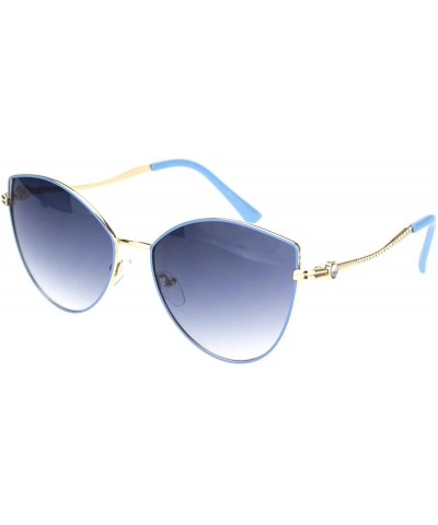 Cat Eye Womens Rhinestone Jewel Hinge Metal Rim Cat Eye Sunglasses - Blue Smoke - CF18NWT7G35 $10.69