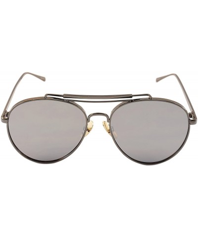 Aviator Mirrored Double Brow Bar Sunglasses 55 mm Flat Lens A004 - Gun Metal/ Mirror - CL18568KOU6 $11.70