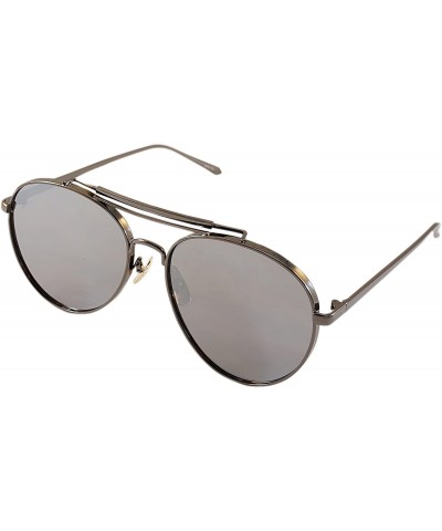 Aviator Mirrored Double Brow Bar Sunglasses 55 mm Flat Lens A004 - Gun Metal/ Mirror - CL18568KOU6 $11.70