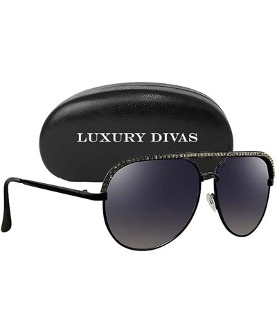 Round Black Rhinestone Aviator Sunglasses With Hard Case - CP12HPNREJ1 $18.59