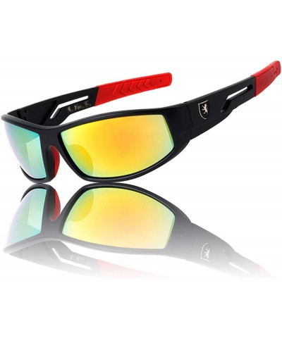 Sport Rectangular Curved Lens Temple Cut Out Sports Sunglasses - Red - CQ199GKX8M3 $40.41