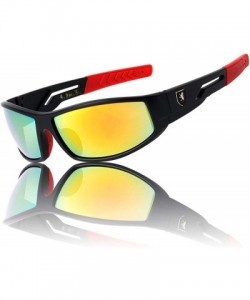 Sport Rectangular Curved Lens Temple Cut Out Sports Sunglasses - Red - CQ199GKX8M3 $19.75
