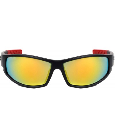 Sport Rectangular Curved Lens Temple Cut Out Sports Sunglasses - Red - CQ199GKX8M3 $19.75