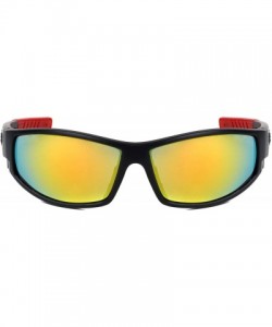 Sport Rectangular Curved Lens Temple Cut Out Sports Sunglasses - Red - CQ199GKX8M3 $19.75