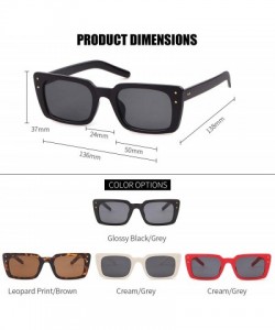 Square Retro Vintage Square Women Sunglasses Small Plastic Frame with Rivet - Glossy Black Frame/Grey Lens With Rivets - CD18...