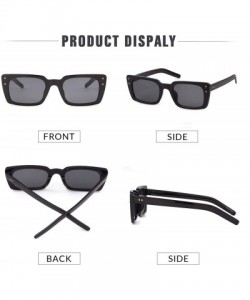 Square Retro Vintage Square Women Sunglasses Small Plastic Frame with Rivet - Glossy Black Frame/Grey Lens With Rivets - CD18...