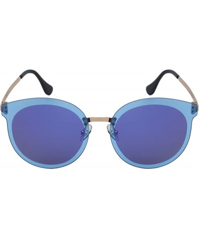 Oversized Oversized Rimless Cat Eye Women Sunglasses Flat Mirrored Lens 3180-FLREV - Gold Temple/Purple Mirrored Lens - C218E...