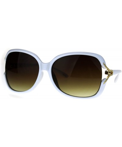 Butterfly Womens Large Plastic Diva Jewel Hinge Designer Fashion Sunglasses - White Brown - CB1869AQ030 $23.82