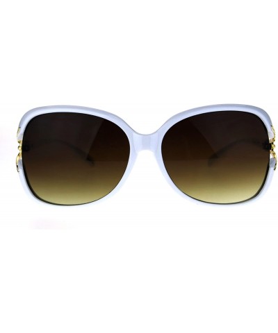 Butterfly Womens Large Plastic Diva Jewel Hinge Designer Fashion Sunglasses - White Brown - CB1869AQ030 $14.10
