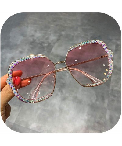Round 2019 Sunglasses Women Luxury Rhinestone Square Sun Glasses Clear Lens Oversized Men Vintage Shades - Pink - CD198AH2HEA...