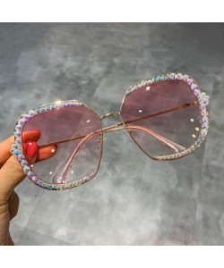 Round 2019 Sunglasses Women Luxury Rhinestone Square Sun Glasses Clear Lens Oversized Men Vintage Shades - Pink - CD198AH2HEA...