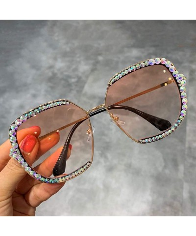 Round 2019 Sunglasses Women Luxury Rhinestone Square Sun Glasses Clear Lens Oversized Men Vintage Shades - Pink - CD198AH2HEA...