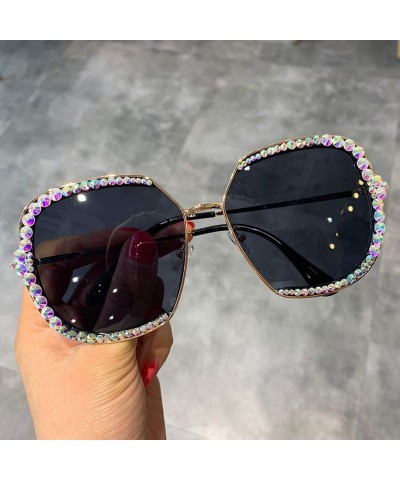 Round 2019 Sunglasses Women Luxury Rhinestone Square Sun Glasses Clear Lens Oversized Men Vintage Shades - Pink - CD198AH2HEA...