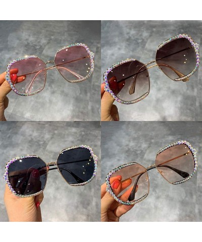 Round 2019 Sunglasses Women Luxury Rhinestone Square Sun Glasses Clear Lens Oversized Men Vintage Shades - Pink - CD198AH2HEA...