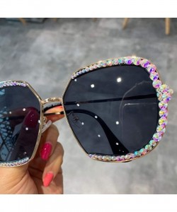 Round 2019 Sunglasses Women Luxury Rhinestone Square Sun Glasses Clear Lens Oversized Men Vintage Shades - Pink - CD198AH2HEA...