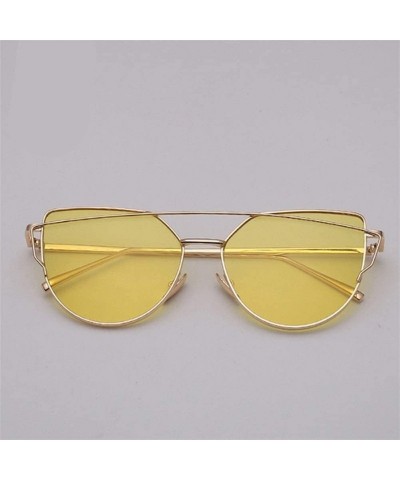 Cat Eye 2020 Cat Eye Sunglasses Women Vintage Metal Reflective Glasses for Women Mirror Retro (Color Gold Yellow) - CX199EIQH...
