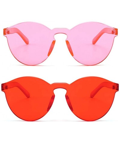 Rimless Women One Piece Rimless Transparent Tinted Sunglasses Colored Lens - 2 Pack- Rose Ad Red - C018TGDZ95D $32.05