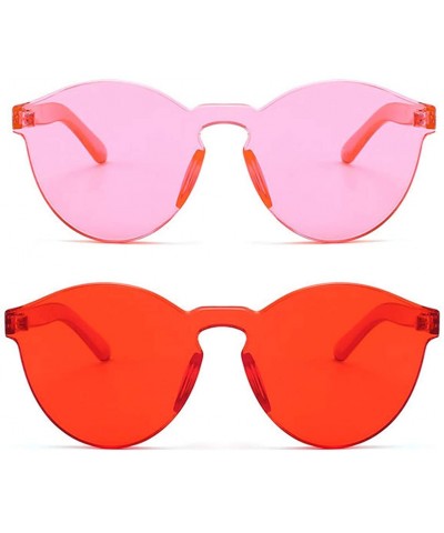 Rimless Women One Piece Rimless Transparent Tinted Sunglasses Colored Lens - 2 Pack- Rose Ad Red - C018TGDZ95D $28.99
