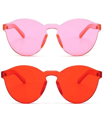 Rimless Women One Piece Rimless Transparent Tinted Sunglasses Colored Lens - 2 Pack- Rose Ad Red - C018TGDZ95D $17.55