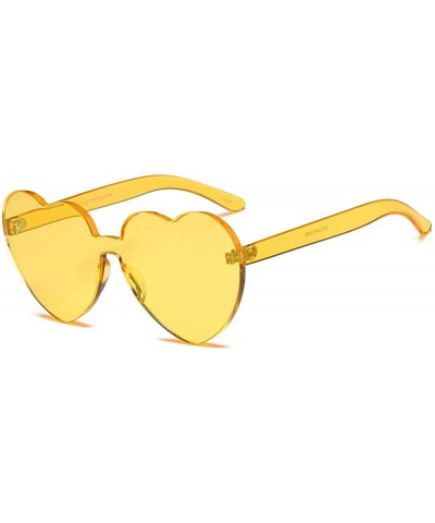 Rimless Sunglasses And Eyewear Women Fashion Heart-shaped Shades Sunglasses Integrated UV Candy Colored Glasses - Yellow - CM...