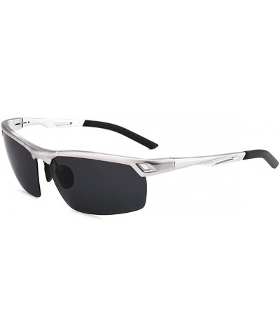 Sport Sports Sunglasses Drive Polarized Sunglasses HD Outdoor Glasses - Silver Frame Gun Gray Lens - CZ183AZKMTH $30.17
