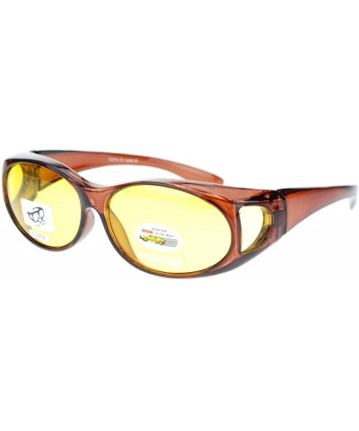 Oval Unisex Polarized Yellow Night Driving Lens Oval 60mm Fit Over Sunglasses - Brown - C811QLSG0ND $9.84