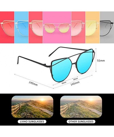 Cat Eye Sunglasses Eyewear Fashion Mirrored - Black&blue - CL18RCOKH7U $8.46