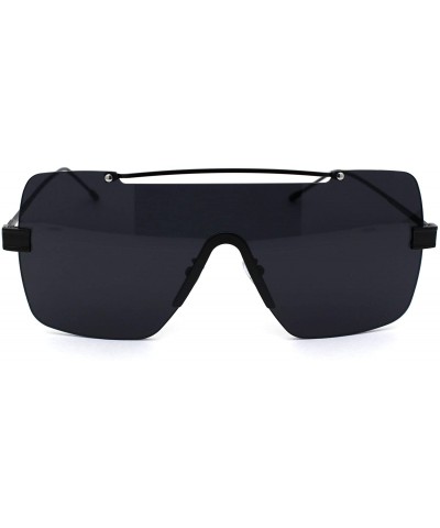 Rimless Luxury Minimal Rimless Oversize Shield Rectangular Racer Sunglasses - All Black - C1190RZT038 $17.23