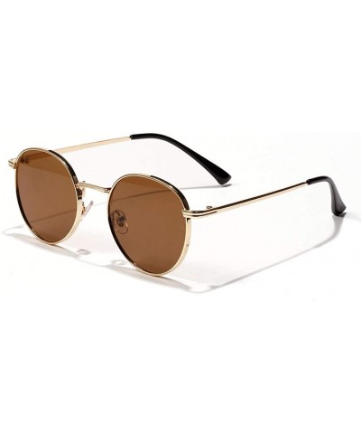 Round Women Retro Sunglasses Metal Men Summer Round Sun Glasses Male Birthday Gifts Uv400 - Gold With Brown - C8199LGQ5O7 $23.61