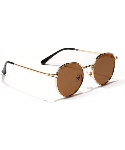 Round Women Retro Sunglasses Metal Men Summer Round Sun Glasses Male Birthday Gifts Uv400 - Gold With Brown - C8199LGQ5O7 $14.22