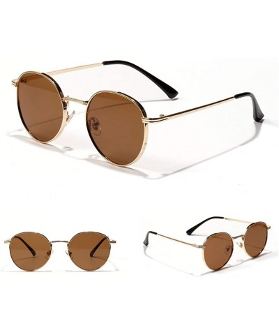 Round Women Retro Sunglasses Metal Men Summer Round Sun Glasses Male Birthday Gifts Uv400 - Gold With Brown - C8199LGQ5O7 $14.22