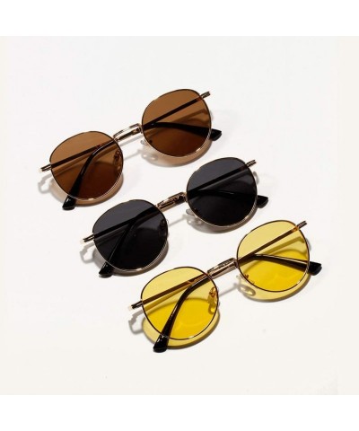 Round Women Retro Sunglasses Metal Men Summer Round Sun Glasses Male Birthday Gifts Uv400 - Gold With Brown - C8199LGQ5O7 $21.61