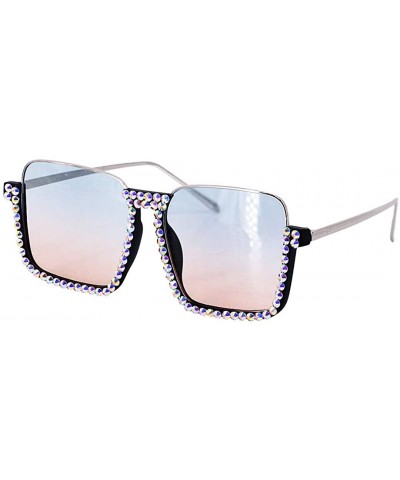 Oversized Oversized Diamond Sunglasses for Women Square Bling Rhinestone Shades - Blue Tea - CJ197M02ID0 $18.57