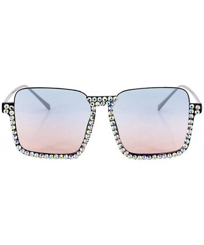 Oversized Oversized Diamond Sunglasses for Women Square Bling Rhinestone Shades - Blue Tea - CJ197M02ID0 $18.57